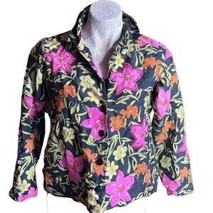 VINTAGE Laura Ashley Petite Silk Floral Blazer Jacket lightweight cropped sz S